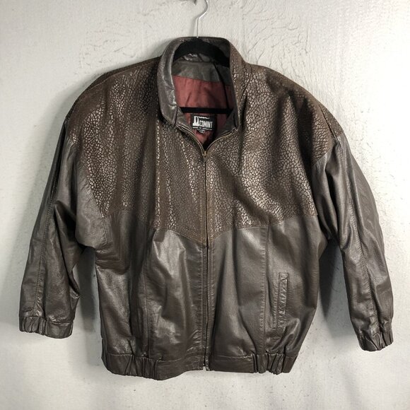 Comint Leather Jacket Mens Large Brown Distessed Bomber Aviator Retro - Picture 1 of 16